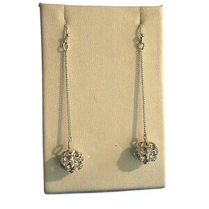Vintage Avon Silver Tone Long Dangle Earrings Hooks Clear Rhinestone Balls 2.5"